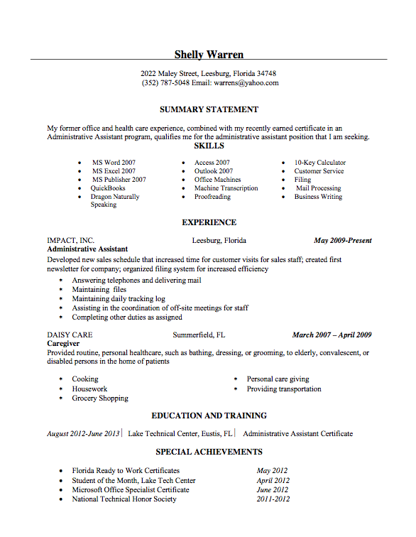 Administrative Assistant Resume Sample